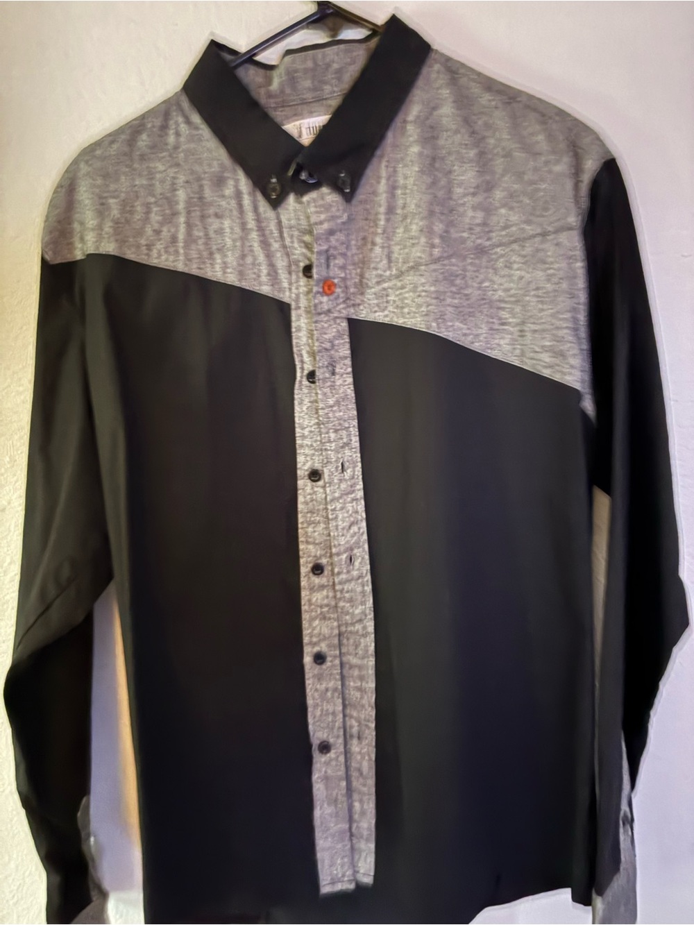 Men's Two-Tone Black and Gray Contrast Button-Down Shirt